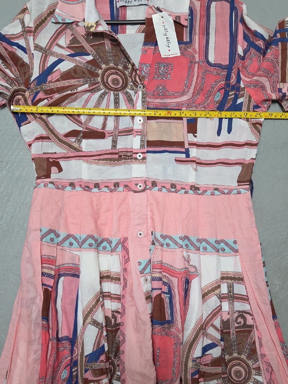 Dizxy Lizzie Wheel Patterned Button-Front Flared Summer Riviera Sz L Midi Dress - Picture 9 of 12
